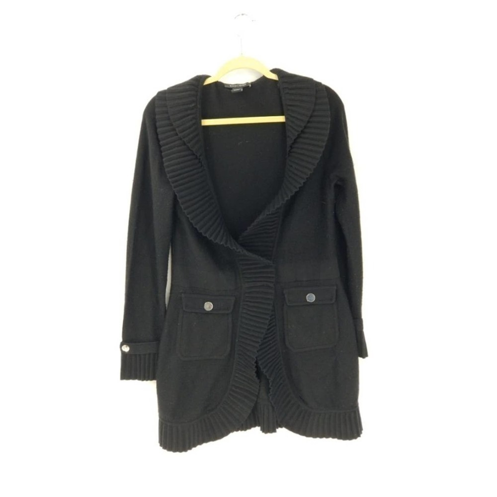White House Black Market Tight Knit Pleated Edge Duster Cardigan Sweater Size M